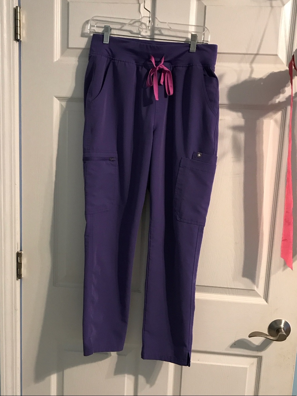 Purple Drawstring Cargo Scrub Pants